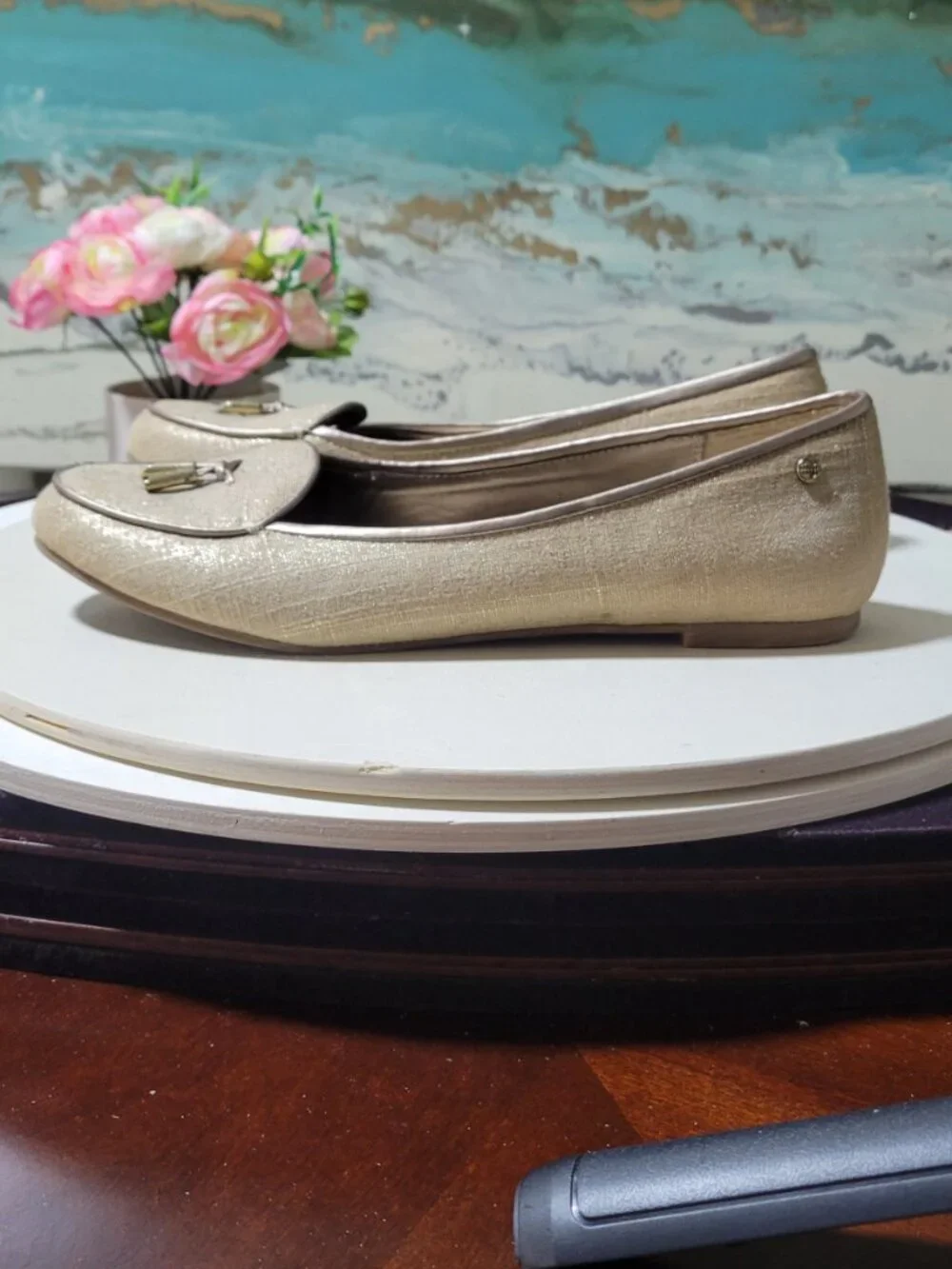 Dana Buchman Gold Fabric Dress Loafers [Item # SF01]